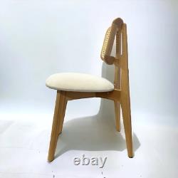 Natural Wood Rattan Dining Chair Upholstered Seat Beech Wood Frame Rustic Charm