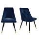 Navy Blue Velvet Dining Chairs With Button Back & Black Legs Maddy Mdy004