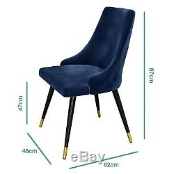Navy Blue Velvet Dining Chairs with Button Back & Black Legs Maddy MDY004