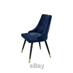 Navy Blue Velvet Dining Chairs with Button Back & Black Legs Maddy MDY004