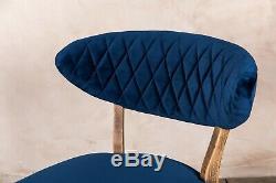 Navy Blue Velvet Upholstered Dining Chairs Curved Diamond Stitch Padded Back