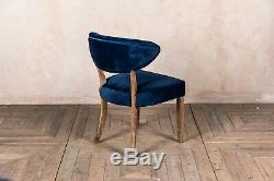 Navy Blue Velvet Upholstered Dining Chairs Curved Diamond Stitch Padded Back