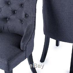 Navy Ink Blue Linen Upholstered Fabric Dining Occasional Bedroom Chair