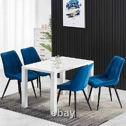New 120cm Dining Table and 6 Chairs Velvet Upholstered Chairs Black Metal Leg UK