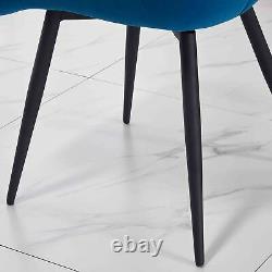 New 120cm Dining Table and 6 Chairs Velvet Upholstered Chairs Black Metal Leg UK