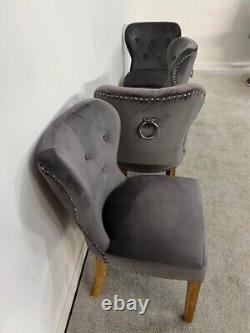 New Ex-Display DeBranded Upholstered Knocker Back Dining Chair X 4 In Grey