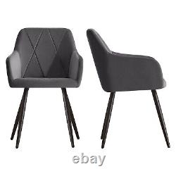 New Set of 2 Dining Chairs Padded Seat High Back Metal Legs Velvet/Faux