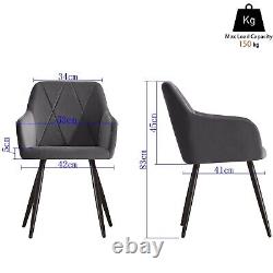 New Set of 2 Dining Chairs Padded Seat High Back Metal Legs Velvet/Faux