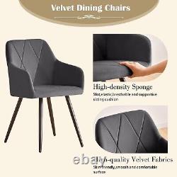 New Set of 2 Dining Chairs Padded Seat High Back Metal Legs Velvet/Faux