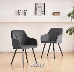 New Set of 2 Dining Chairs Padded Seat High Back Metal Legs Velvet/Faux