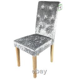 New Silver Crushed Velvet Dining Chair Solid Wood Legs Diamond Back Grey Fabric