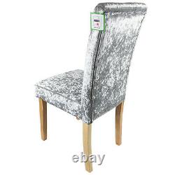 New Silver Crushed Velvet Dining Chair Solid Wood Legs Diamond Back Grey Fabric