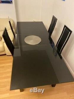 Noir Extending Dining Table & 4 Black/Chrome Upholstered Chairs