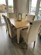 Oak Dining Table 6 Linen Upholstered Chairs. Reduced To £400