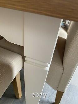 Oak Dining Table 6 Linen Upholstered Chairs. REDUCED TO £400