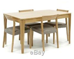 Oak Efni Extending Dining Table & 4 Grey Upholstered Chairs. Debenhams, Scandi