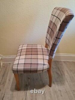 Oak Furniture Land Upholstered Curve Back Dining Chairs x 6 in Brown Check