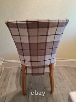 Oak Furniture Land Upholstered Curve Back Dining Chairs x 6 in Brown Check