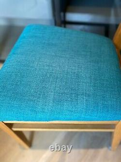 Oak Upholstered High Back Slatted Dining Chairs 10 Available Teal Colour Seat