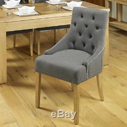 Oban Oak Wooden Furniture Accent Upholstered Dining Chairs GREY STONE PAIR