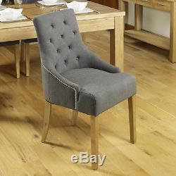 Oban Oak Wooden Furniture Accent Upholstered Dining Chairs GREY STONE PAIR
