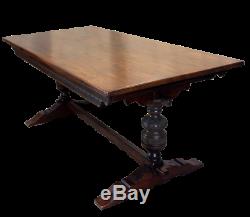 Old Charm Solid Oak Refectory Dining Table and Six Leather Upholstered Chairs