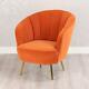 Orange Matte Velvet Accent Upholstered Occasional Bedroom Chair Gold Legs(gb574)