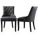 Pair Upholstered Dining Room Chair Fabric Deep Retro Buttoned Tufted Back Chairs