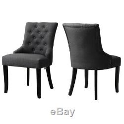 PAIR Upholstered Dining Room Chair Fabric Deep Retro Buttoned Tufted Back Chairs