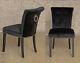 Pair Of Black Button Back Velvet Upholstered Dining Chairs Chrome Back Ring Knoc