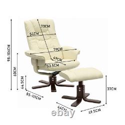 PU Leather Recliner Chair Foot Stool Lounge Sofa Armchair Swivel Chair Wood Base