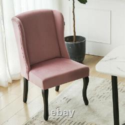 Pack of 2 High Back Velvet Dining Chairs Linen Upholstered Home Restaurant Chair