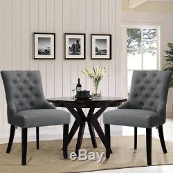 Pack of 2 Scoop Back Dining Chair Light Grey Fabric Linen Upholstered Chair Pair