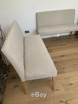 Pair 2 Dining Bench Cream Upholstered Back With Oak Legs