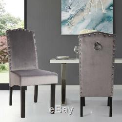 Pair/4x Velvet Dining Chair With Knocker HighBack Upholstered Kitchen Retro Seat
