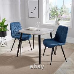 Pair Diamond Stitched Blue Upholstered Kitchen Home Dining Chairs Metal Legs