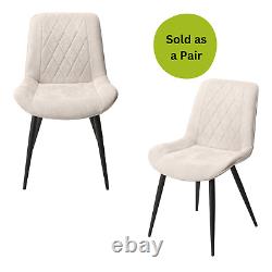 Pair Diamond Stitched Cream Upholstered Kitchen Home Dining Chairs Metal Legs