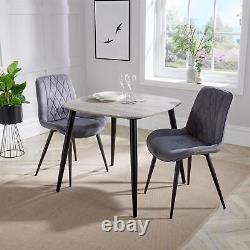 Pair Diamond Stitched Grey Upholstered Kitchen Home Dining Chairs Metal Legs