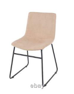 Pair Dining Chairs Sand Metal Legs Furniture Modern Fabric Upholstered