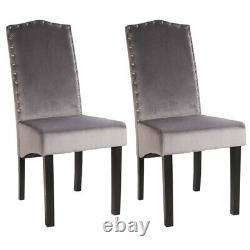 Pair High Back Knocker Ring Dining Chairs Studded Upholstered Seat Wooden Legs