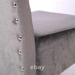 Pair High Back Knocker Ring Dining Chairs Studded Upholstered Seat Wooden Legs