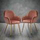 Pair Of 2 Blush Pale Pink Matte Velvet Accent Upholstered Dining Chair Gold Legs