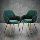 Pair Of 2 Dark Green Matte Velvet Accent Upholstered Dining Chair Gold Legs