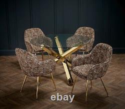 Pair Of 2 Leopard Print Matte Velvet Accent Upholstered Dining Chair Gold Legs