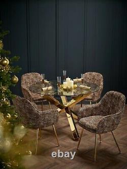 Pair Of 2 Leopard Print Matte Velvet Accent Upholstered Dining Chair Gold Legs