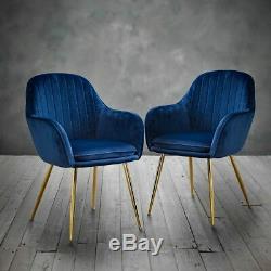 Pair Of 2 Royal Dark Blue Matte Velvet Accent Upholstered Dining Chair Gold Legs