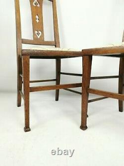 Pair Of Antique Art Nouveau / Arts & Crafts Oak Framed Upholstered Dining Chairs