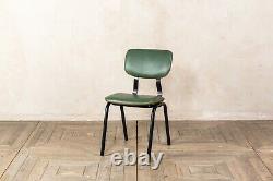 Pair Of British Green Dining Chairs Upholstered In Cross Stitch Faux Leather