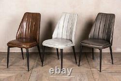 Pair Of Brown Faux Leather Upholstered Dining Chair Rib Stitched Modern Style