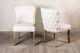 Pair Of Cream Linen Dining Chairs, Upholstered Side Chairs, Button Back Chairs